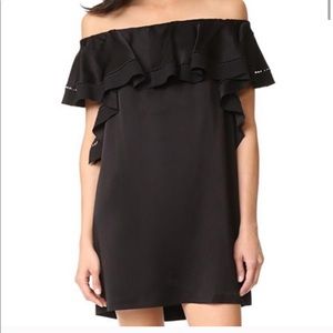 Rachel Zoe Black Satin Off Shoulder Dress